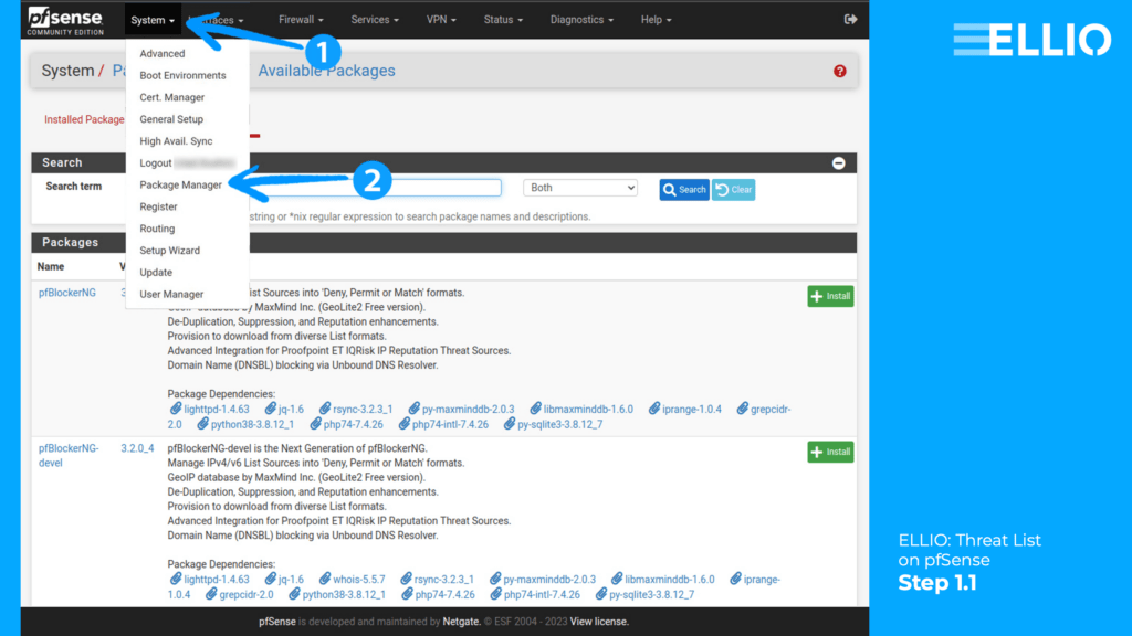 How to install pfBlockerNG on pfSense to set up IP blacklist.