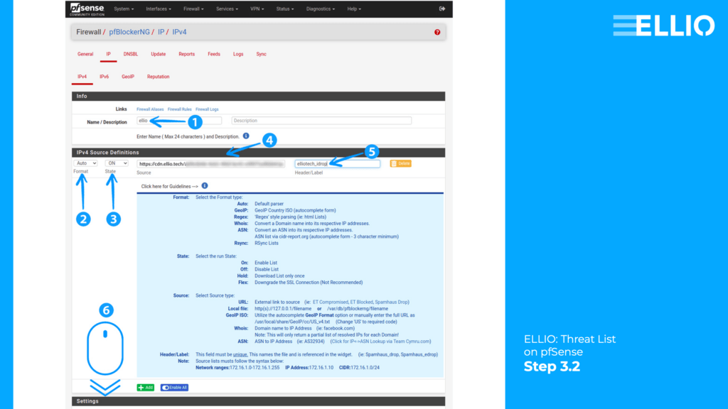 Setup IP blocking in pfBlockerNG to add external blocklist.