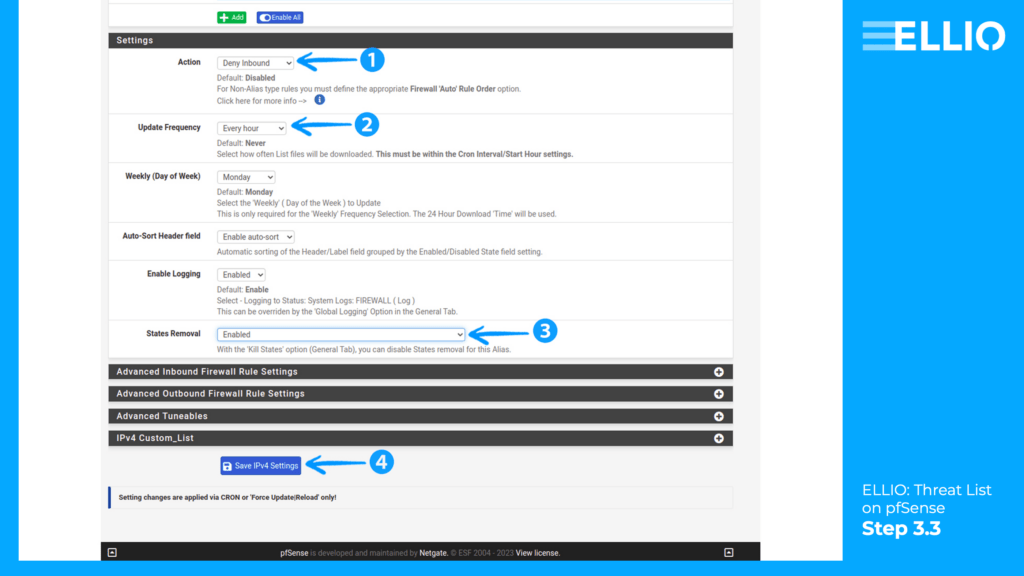 How to set up update frequency of ip blocklist in pfBlockerNG on pfSense.