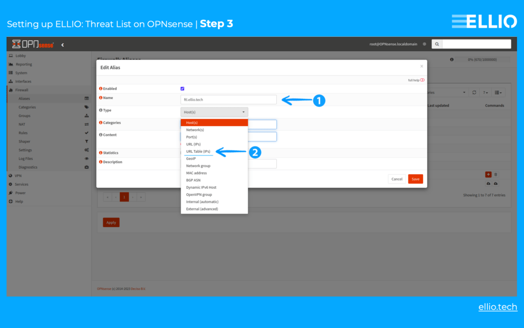 How to set up an external IP blocklist on OPNsense using useful installation guide by ELLIO.