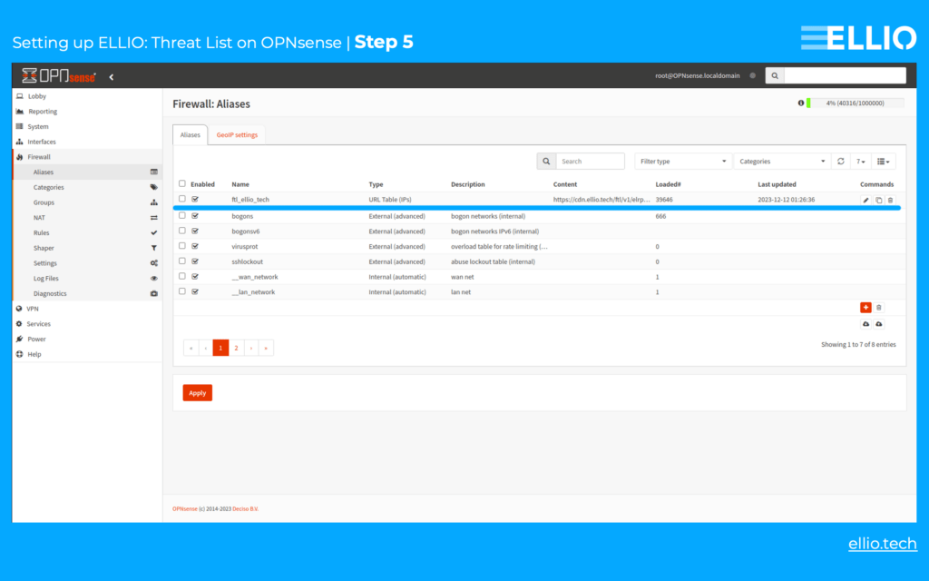 Step 5 of the Installation Guide: How to Allow an External IP Blocklist on the OPNsense Firewall.