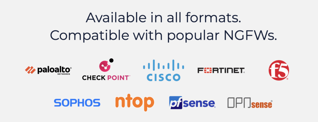 The ELLIO Blocklist Management Platform is ideal for managing IP blocking and IP blocklists across the most commonly used firewall vendors, including Palo Alto Networks, Fortinet, Check Point, F5, Sophos, Cisco, ntopng, OPNSense, and PfSense.